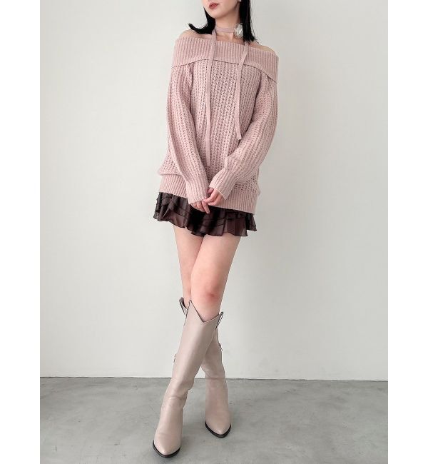 dazzlin「ワッフルオフショルコサージュニット」|ニット・セーター|