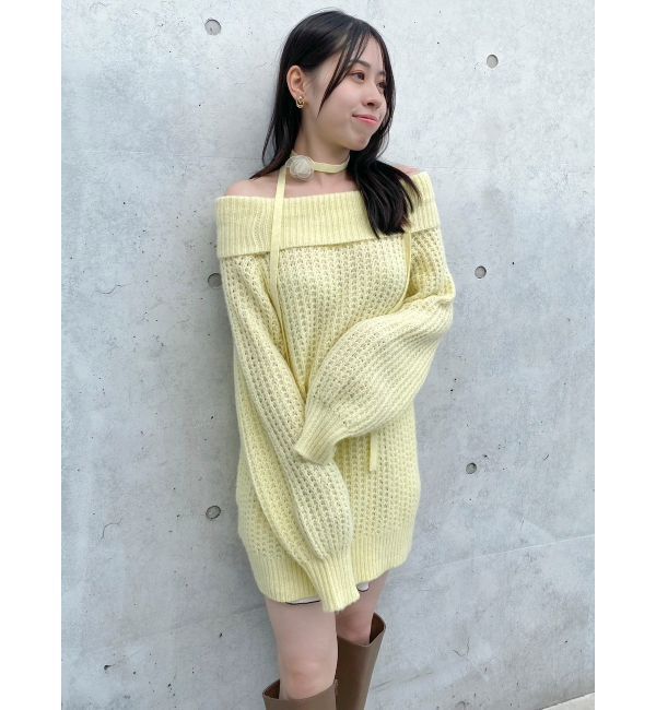 dazzlin「ワッフルオフショルコサージュニット」|ニット・セーター|