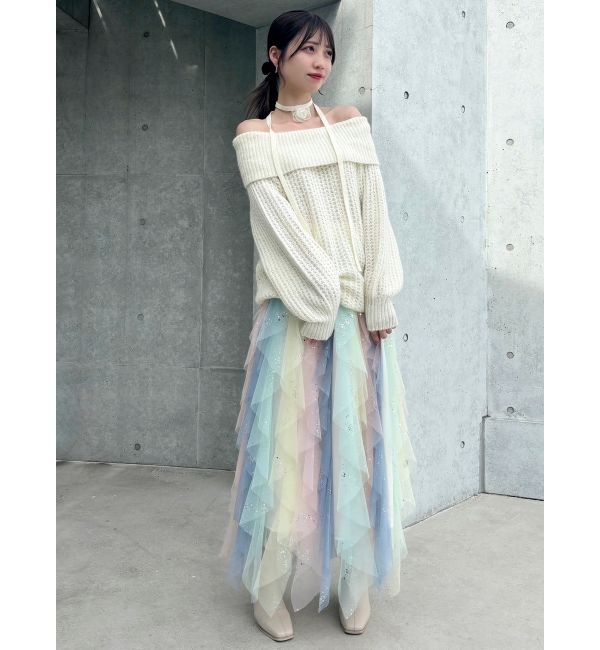 dazzlin「ワッフルオフショルコサージュニット」|ニット・セーター|