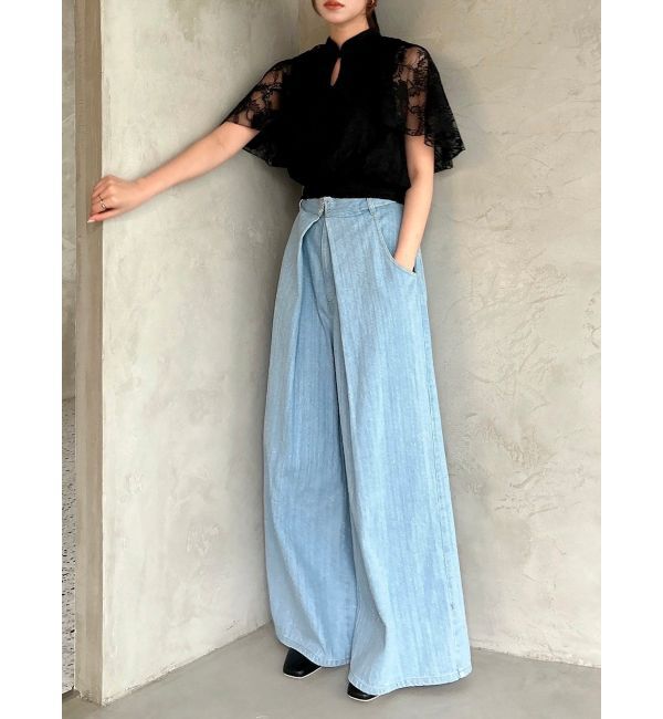 dazzlin「センターパーツホックワイドパンツ」|デニム|