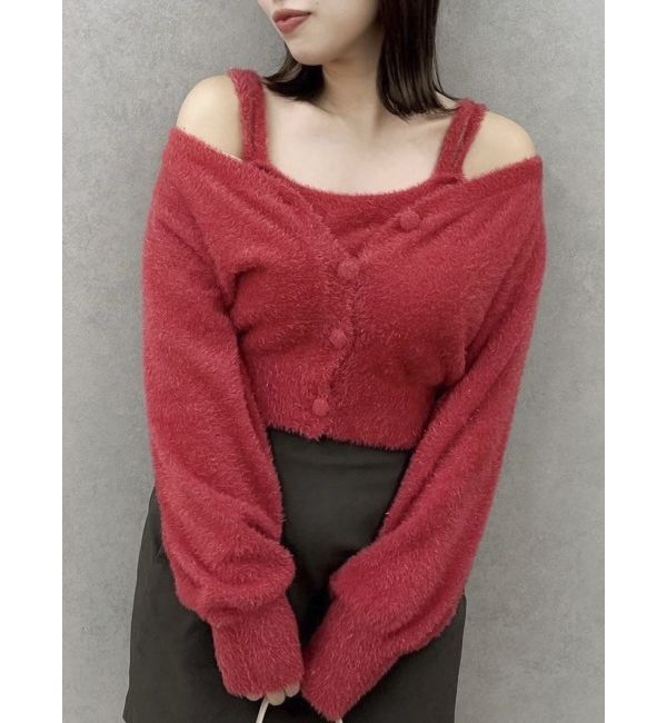 dazzlin「ミニシャギーラメニットキャミ」|キャミソール|レッド