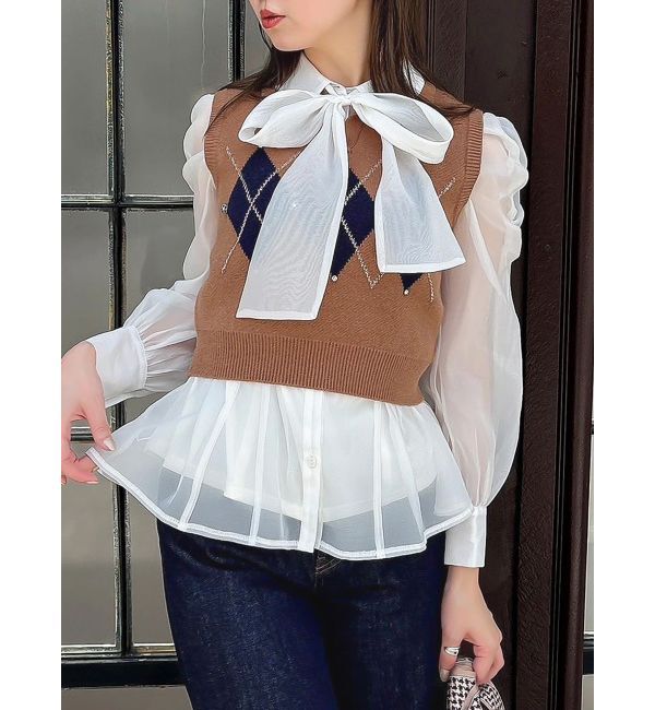 dazzlin「アーガイルニットトップス」|ニット・セーター|キャメル