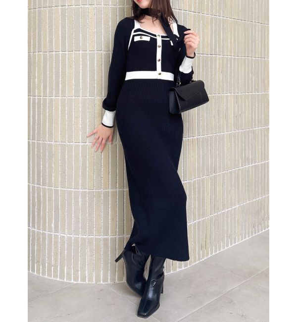 dazzlin「バイカラーニットワンピース」|ワンピース|ブラック