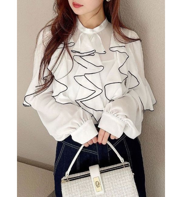 MERCURYDUO「配色メローラッフルブラウス」|シャツ・ブラウス|