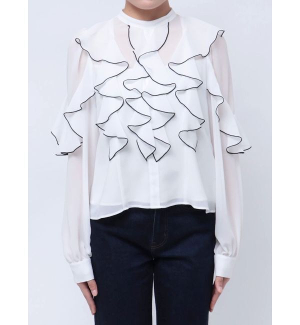 MERCURYDUO「配色メローラッフルブラウス」|シャツ・ブラウス|