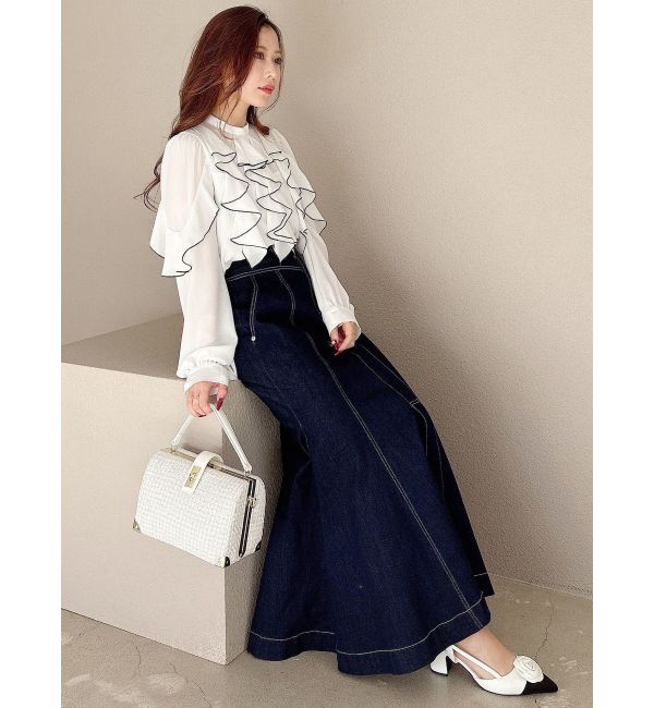 MERCURYDUO「配色メローラッフルブラウス」|シャツ・ブラウス|