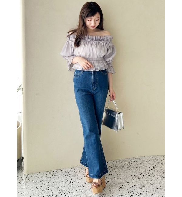 MERCURYDUO「2WAYオフショル五分袖シャーリングブラウス」|シャツ・ブラウス|