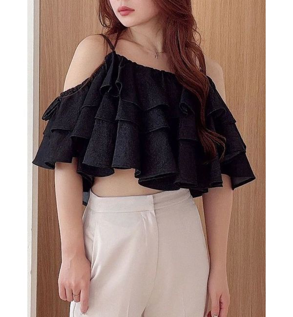 MERCURYDUO「オフショルフリルブラウス」|シャツ・ブラウス|ブラック