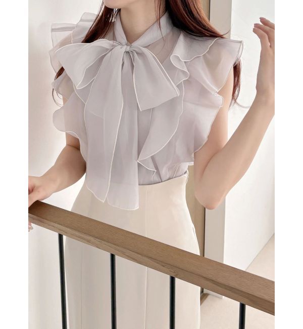 MERCURYDUO「オーガンジー配色メローブラウス」|シャツ・ブラウス|