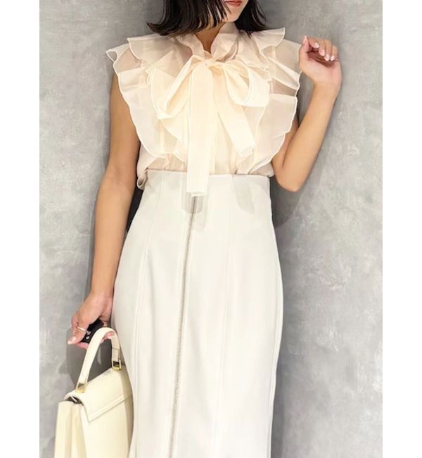 MERCURYDUO「オーガンジー配色メローブラウス」|シャツ・ブラウス|ベビーピンク