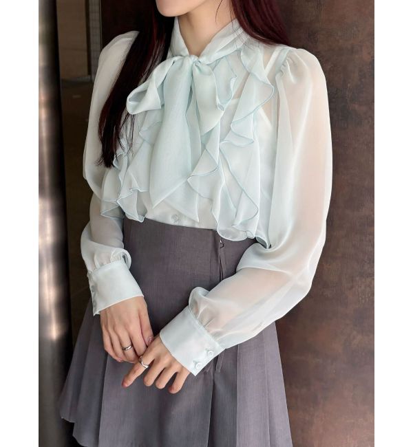 MERCURYDUO「シフォンラッフルフリルボウタイブラウス」|シャツ・ブラウス|
