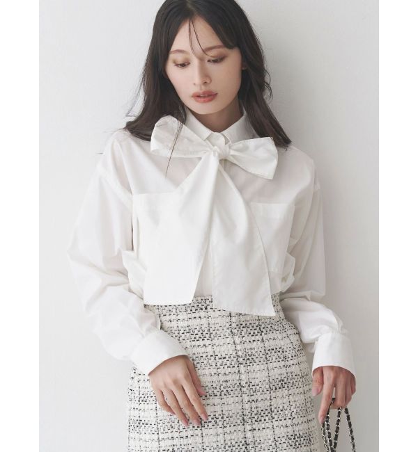 MERCURYDUO「配色ステッチビッグリボンセットシャツ」|シャツ・ブラウス|オフホワイト