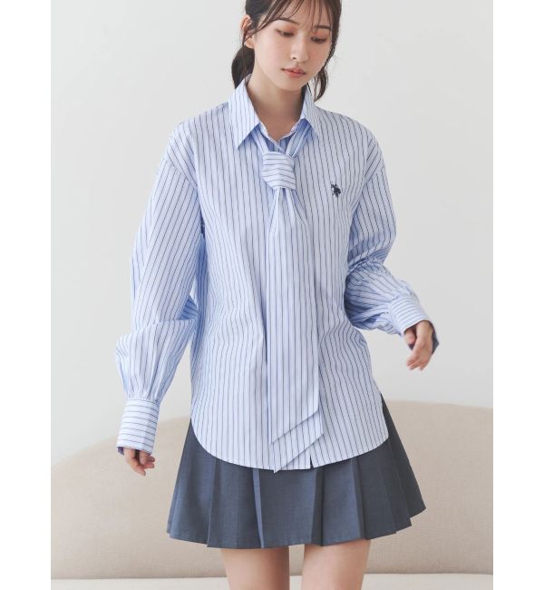 MERCURYDUO「U.S. POLO ASSN.別注ビッグリボンボリュームスリーブシャツ」|シャツ・ブラウス|アイスブルー