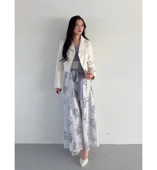 MERCURYDUO「ブーケ花柄ニットドッキングワンピース」|ワンピース|