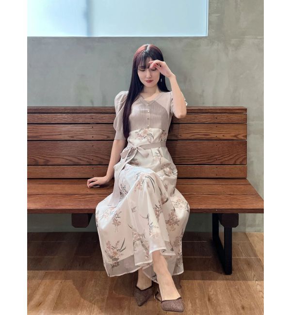 MERCURYDUO「ブーケ花柄ニットドッキングワンピース」|ワンピース|