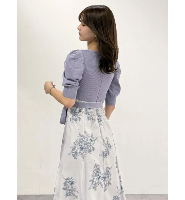 MERCURYDUO「ブーケ花柄ニットドッキングワンピース」|ワンピース|