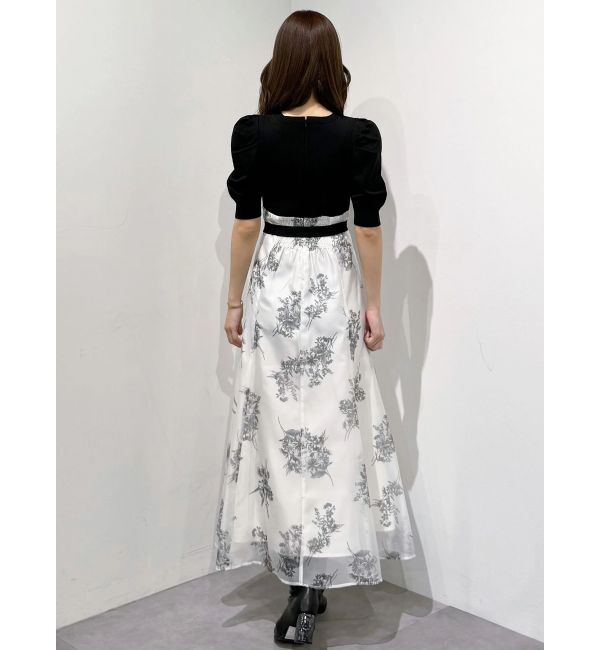 MERCURYDUO「ブーケ花柄ニットドッキングワンピース」|ワンピース|