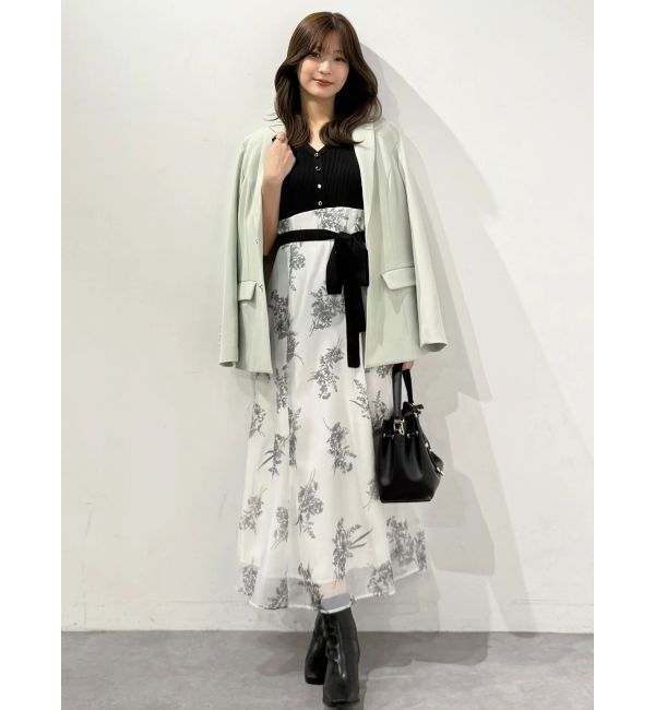 MERCURYDUO「ブーケ花柄ニットドッキングワンピース」|ワンピース|