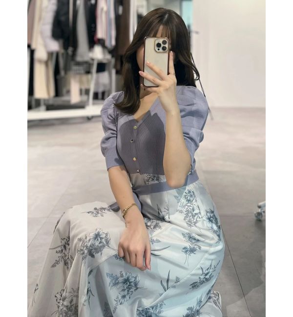 MERCURYDUO「ブーケ花柄ニットドッキングワンピース」|ワンピース|