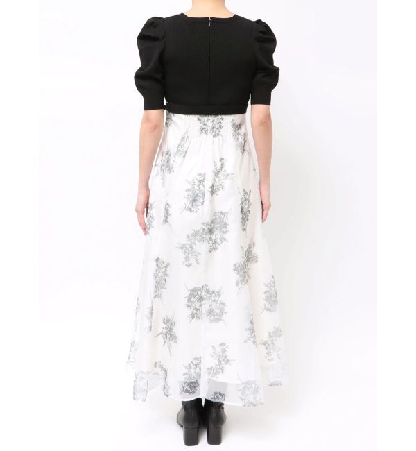 MERCURYDUO「ブーケ花柄ニットドッキングワンピース」|ワンピース|