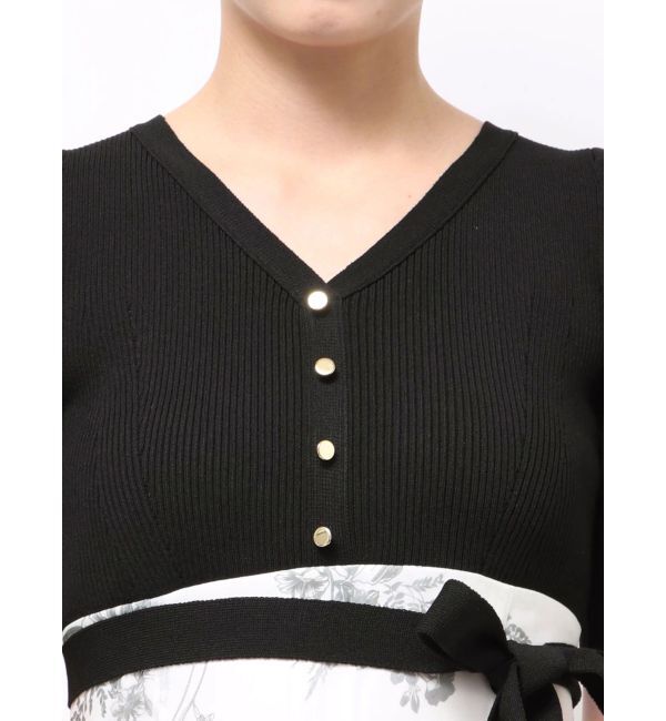 MERCURYDUO「ブーケ花柄ニットドッキングワンピース」|ワンピース|