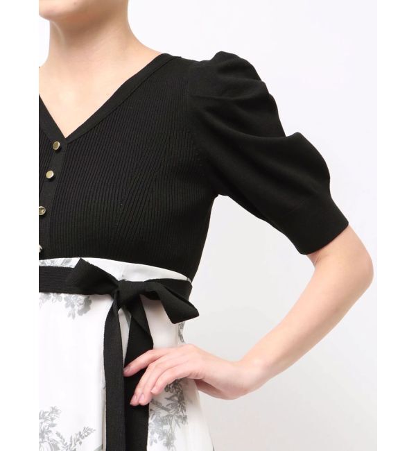 MERCURYDUO「ブーケ花柄ニットドッキングワンピース」|ワンピース|