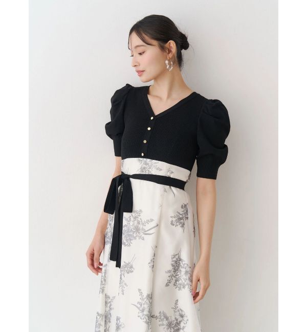 MERCURYDUO「ブーケ花柄ニットドッキングワンピース」|ワンピース|