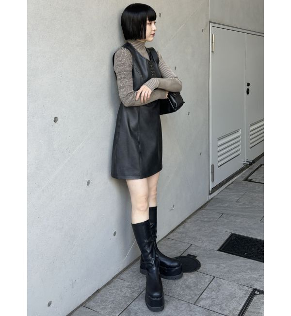 MURUA「フェイクレザーホックミニワンピース」|ワンピース|