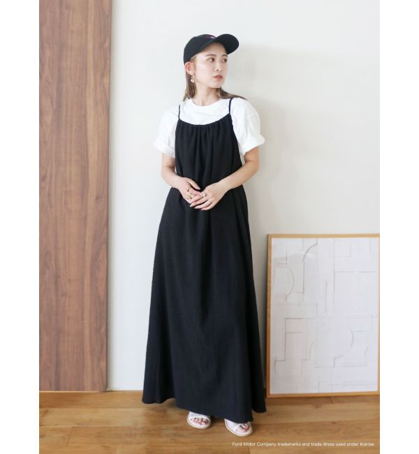 Ungrid「バックオープンギャザーキャミワンピース」|ワンピース|ブラック