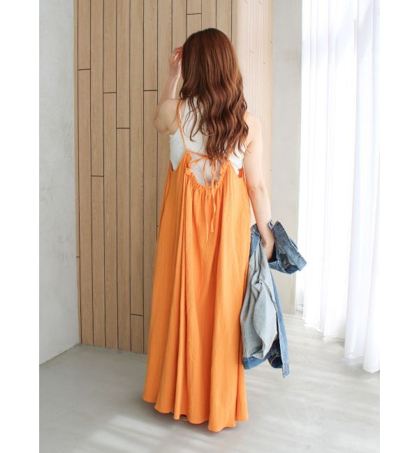 Ungrid「バックオープンギャザーキャミワンピース」|ワンピース|オレンジ