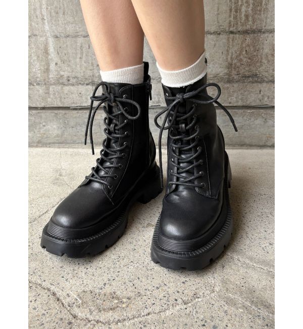 EVRIS「レースアップワークブーツ」|ショートブーツ|ブラック