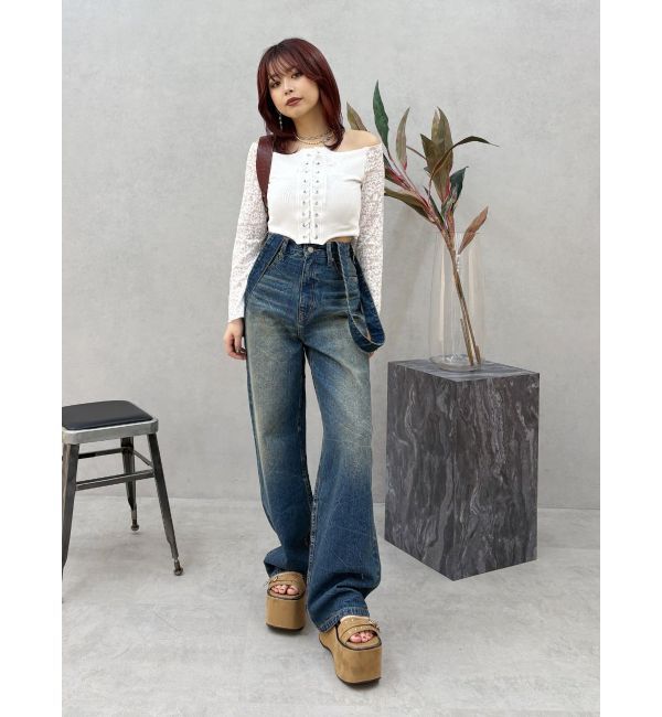 EVRIS「2WAYサロペットワイドデニムパンツ」|デニム|