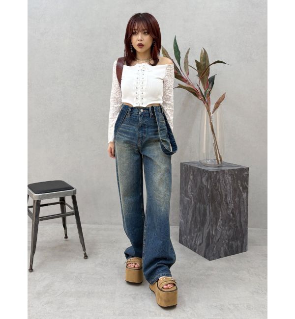 EVRIS「2WAYサロペットワイドデニムパンツ」|デニム|