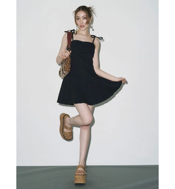 EVRIS「ショルダーリボンプリーツミニワンピース」|ワンピース|