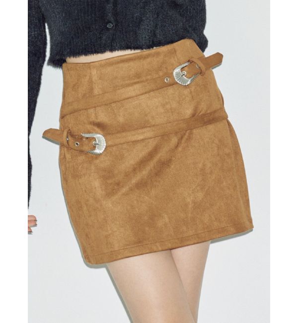EVRIS「ダブルバックルベルトミニスカート」|スカート|キャメル