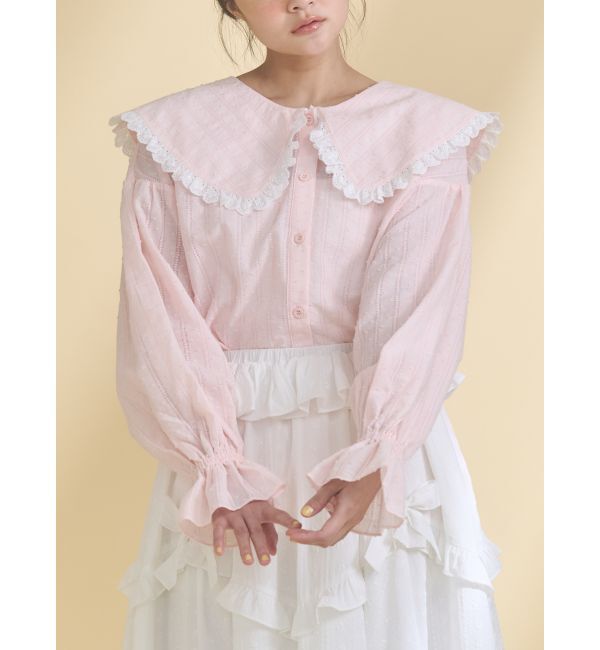 merry jenny「dot laceフリルカラーブラウス」|シャツ・ブラウス|ピンク