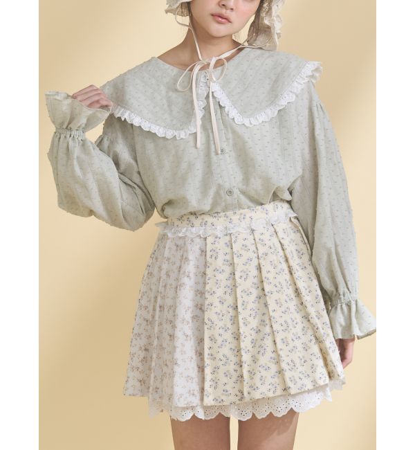 merry jenny「dot laceフリルカラーブラウス」|シャツ・ブラウス|グリーン