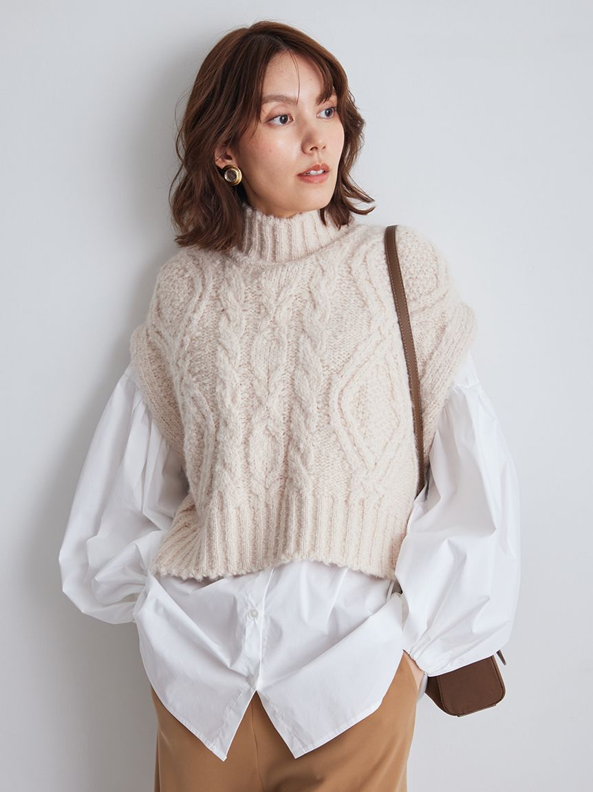 Mila Owen「【セットアイテム】ケーブルベストシャツレイヤードSET」|シャツ・ブラウス|