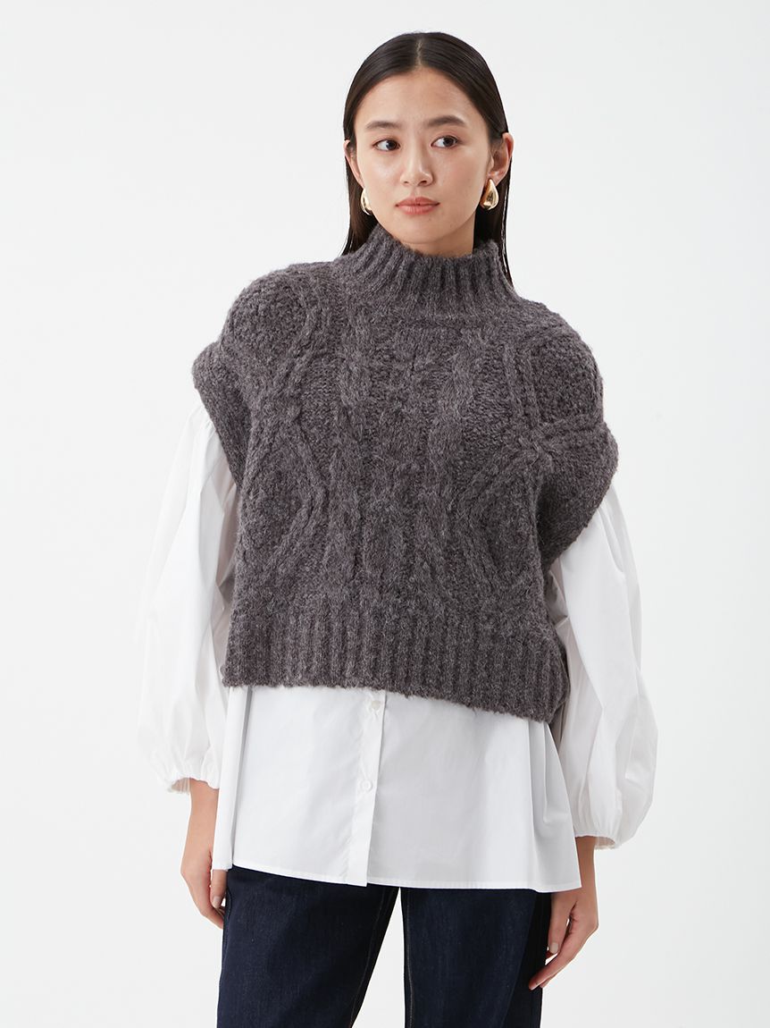 Mila Owen「【セットアイテム】ケーブルベストシャツレイヤードSET」|シャツ・ブラウス|