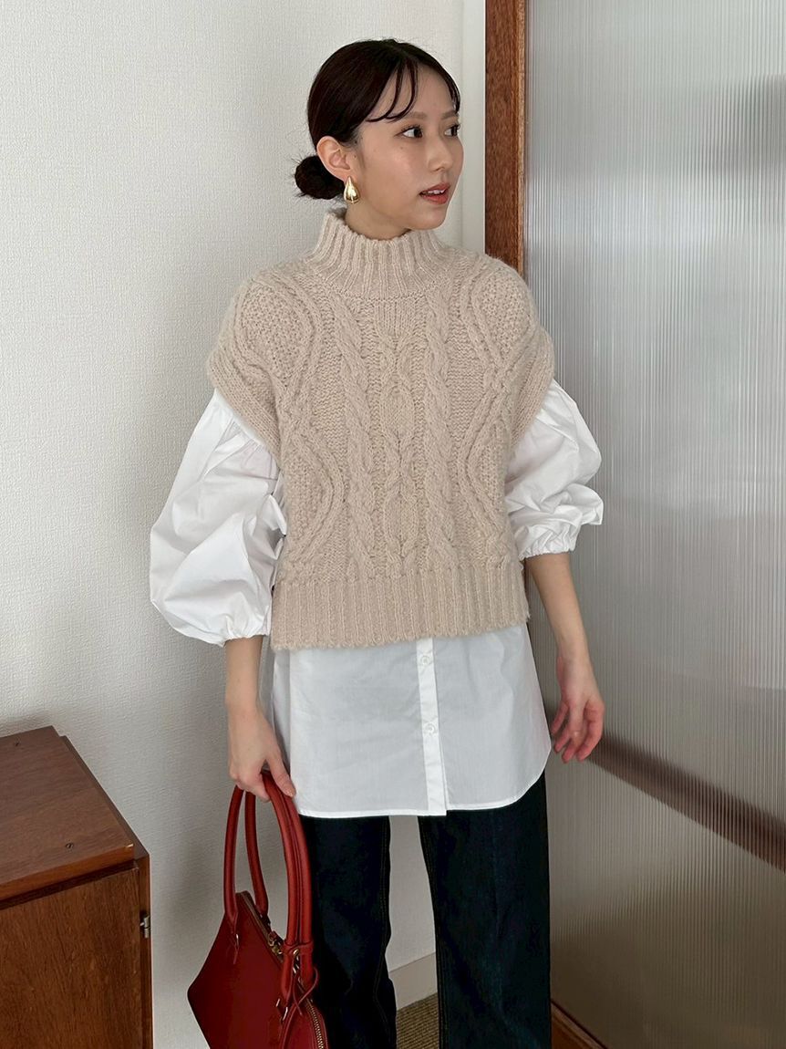 Mila Owen「【セットアイテム】ケーブルベストシャツレイヤードSET」|シャツ・ブラウス|