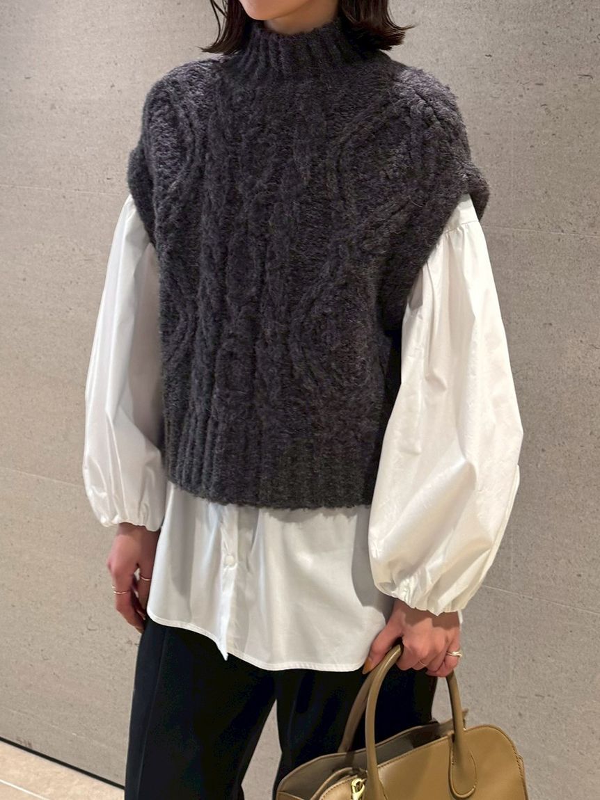 Mila Owen「【セットアイテム】ケーブルベストシャツレイヤードSET」|シャツ・ブラウス|