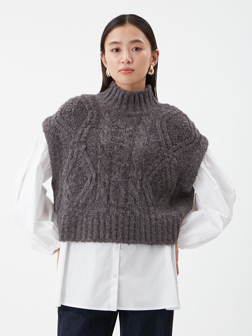 Mila Owen「【セットアイテム】ケーブルベストシャツレイヤードSET」|シャツ・ブラウス|GRY