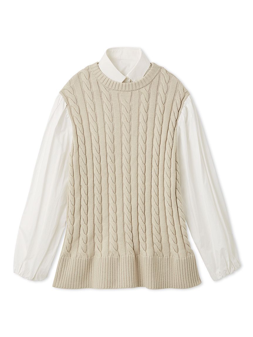 Mila Owen「付け衿付きシャツドッキングケーブルニット」|シャツ・ブラウス|