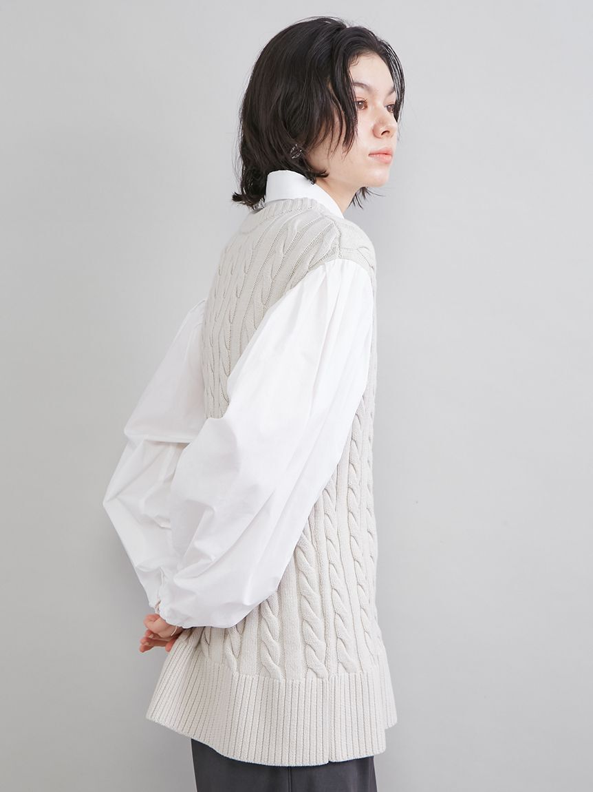 Mila Owen「付け衿付きシャツドッキングケーブルニット」|シャツ・ブラウス|