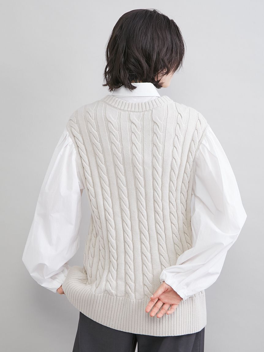 Mila Owen「付け衿付きシャツドッキングケーブルニット」|シャツ・ブラウス|