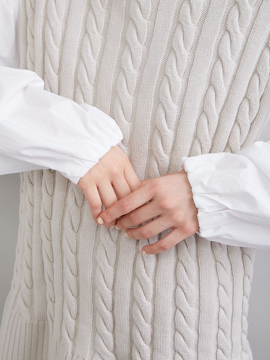 Mila Owen「付け衿付きシャツドッキングケーブルニット」|シャツ・ブラウス|