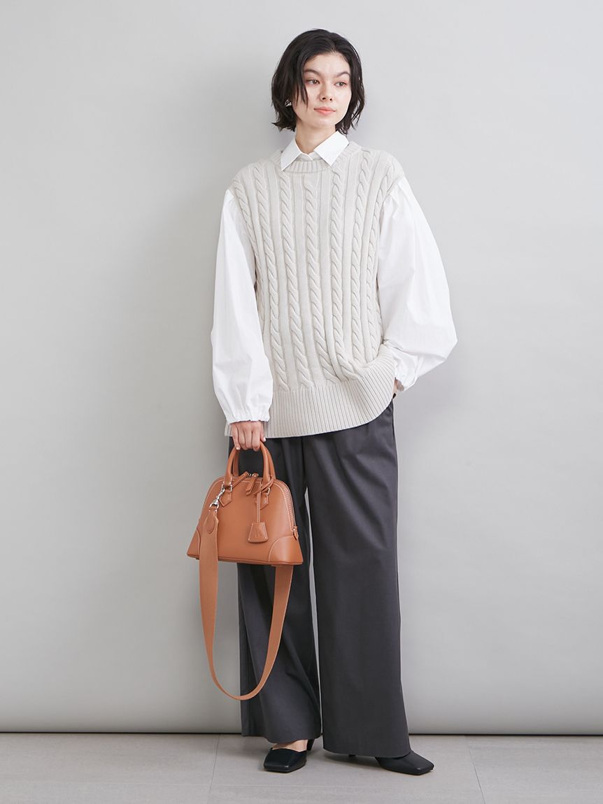 Mila Owen「付け衿付きシャツドッキングケーブルニット」|シャツ・ブラウス|