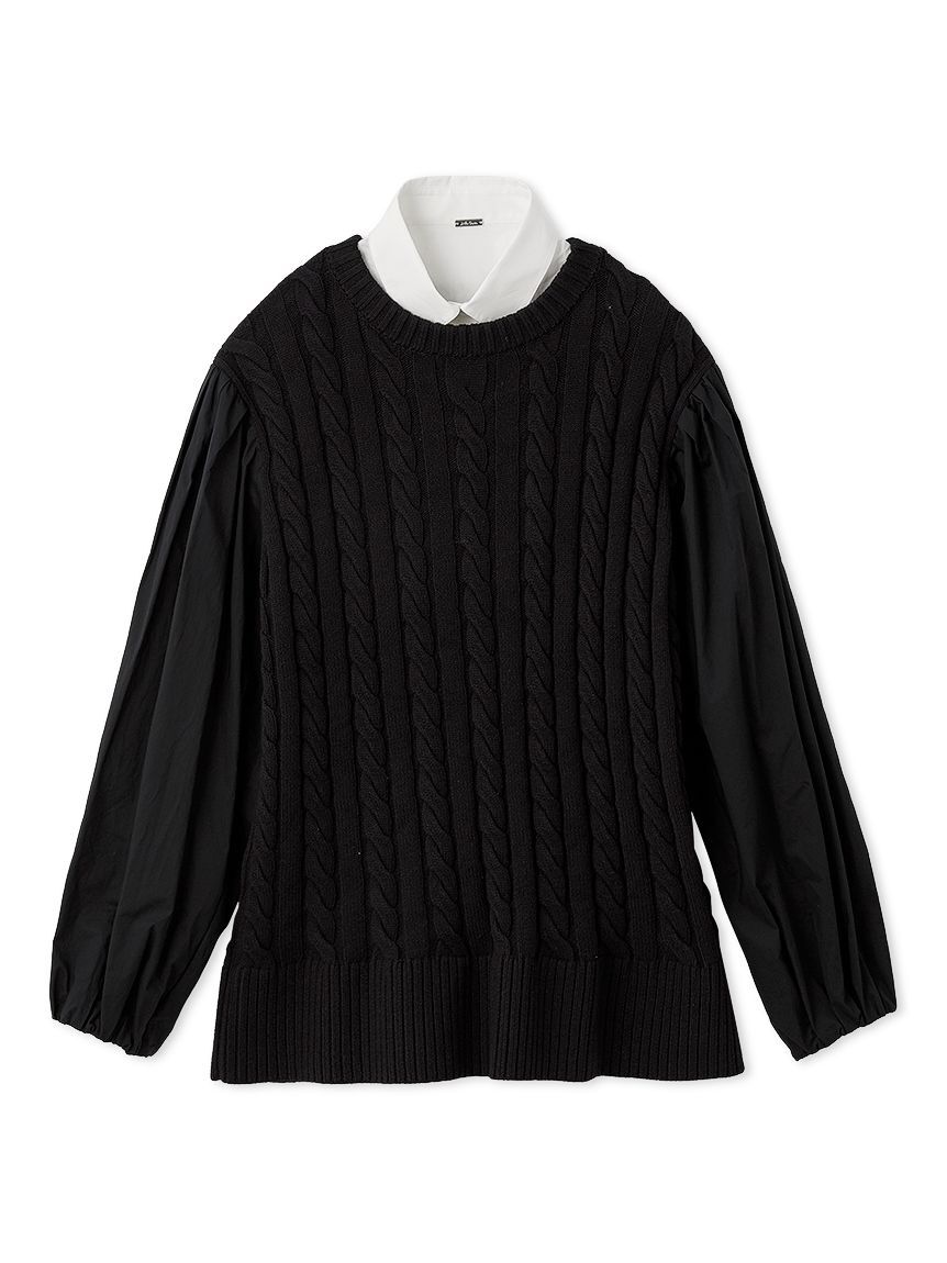 Mila Owen「付け衿付きシャツドッキングケーブルニット」|シャツ・ブラウス|NVY