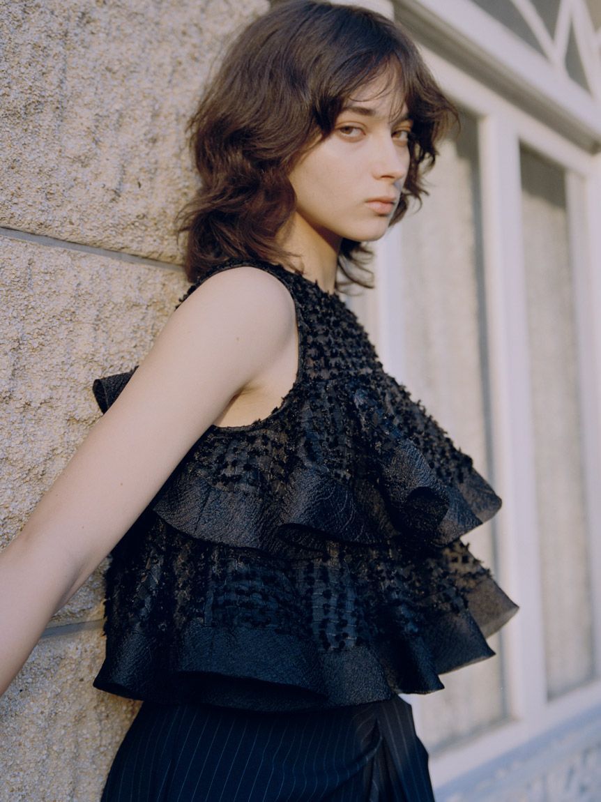 SNIDEL「ラッフルジャガードボリュームブラウス」|シャツ・ブラウス|BLK