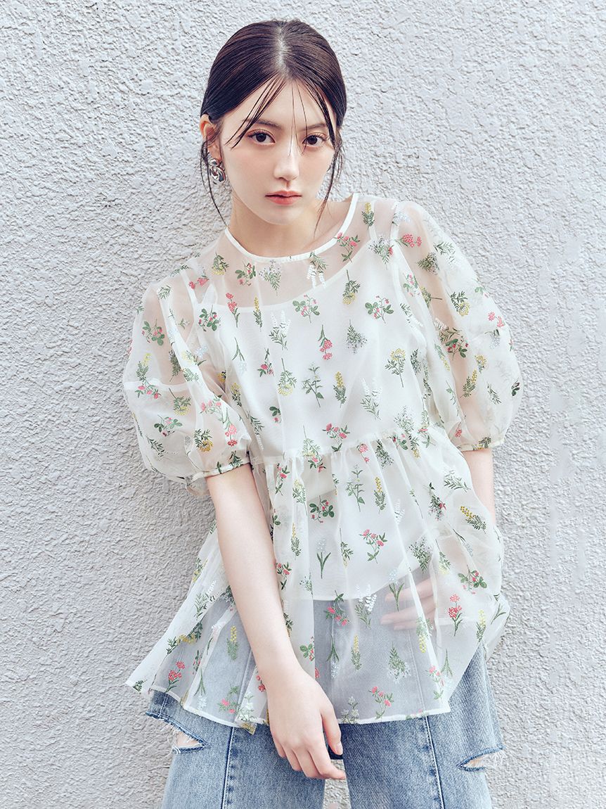 FRAY I.D「フラワーブライズオーガンジーチュニックブラウス」|シャツ・ブラウス|